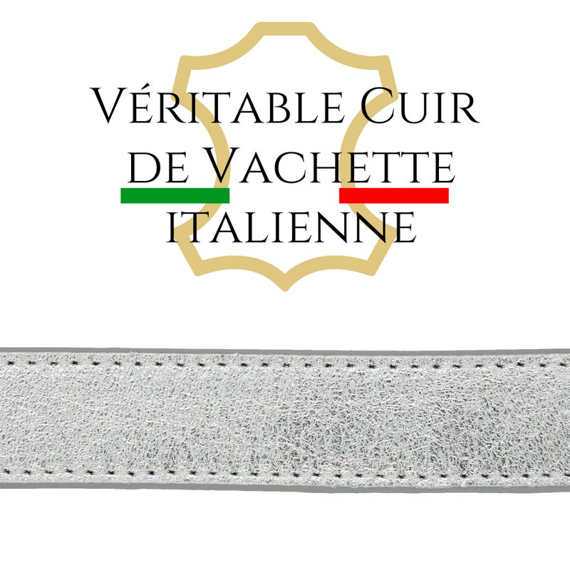 FASHIONGEN - Women genuine Italian leather belt LUNA, Made in France - Silver, 75 cm (30 in) / Waist size 28 to 29 - Image 4